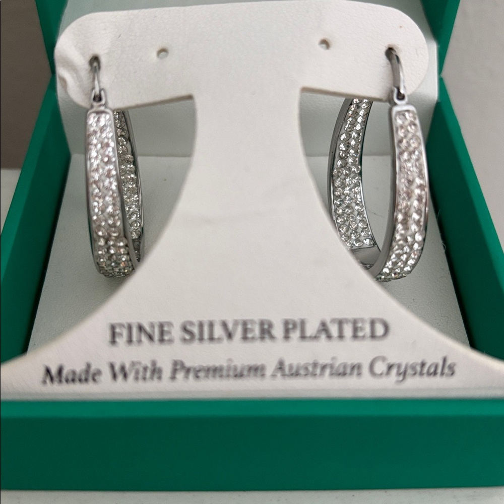 Sophia James Silver Tone Crystal Earrings Bridal Wedding Prom Formal New In Box